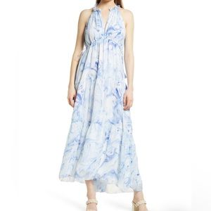 NWT Saylor Annela Tiered Ruffle Marbled Midi Dress | Blue & White